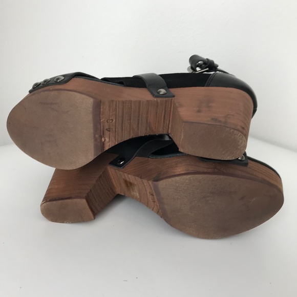 Free People Rendering Leather 9.5/40 Crisscross Straps Clog Sandal Wood Platform - Picture 8 of 9